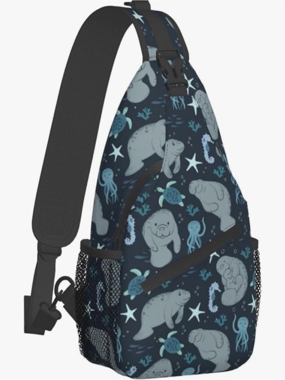 Navy Manatee & Sea Creature Sling Backpack